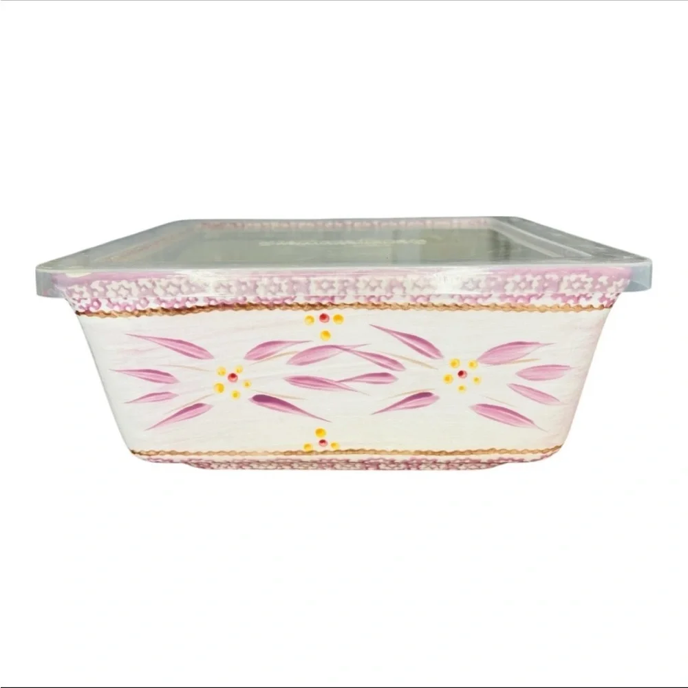 TempTations Pink and Cream Colored Old World Floral Pattern Ceramic Dish